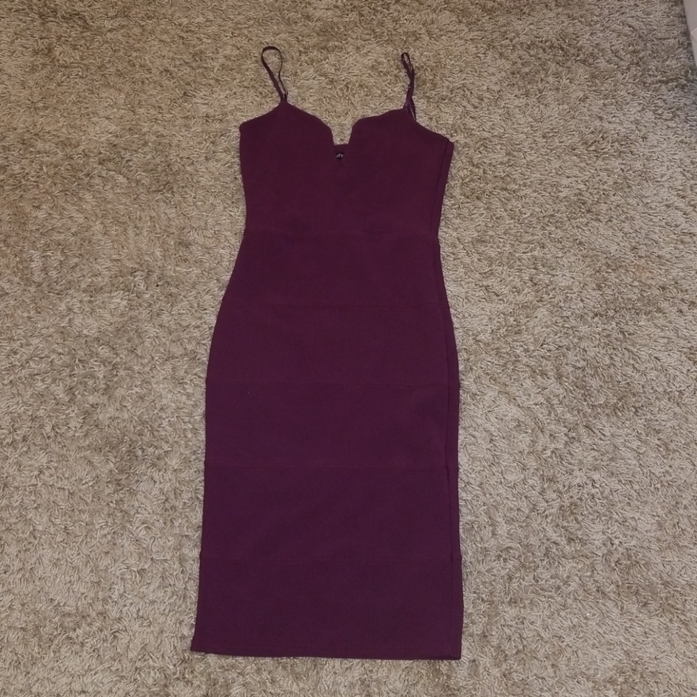 Spaghetti Strap Knee Length Plum Colored Dress